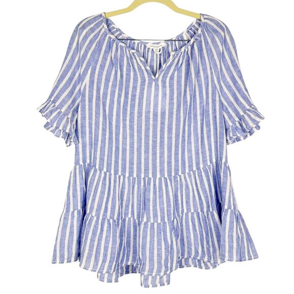 NWT beach lunch lounge Striped Tiered Peplum Short Sleeve Top Sz Medium Nautical - Picture 1 of 12